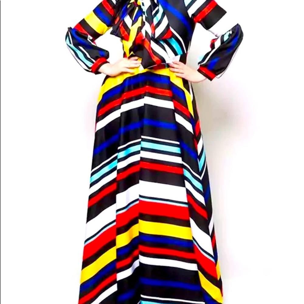 Multicolored Striped Long Sleeved Maxi Dress